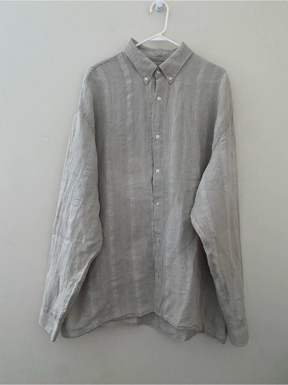 Abercrombie & Fitch Minimalist Linen Light Ivory  Button-Down Shirt Plus XXLT